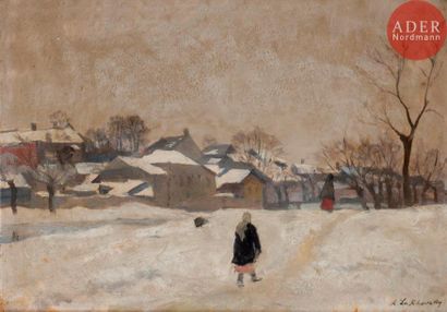 null Arnold Borissovitch LAKHOVSKY (1880-1937)
Paysage d’hiver animé
Huile sur isorel
Signée...