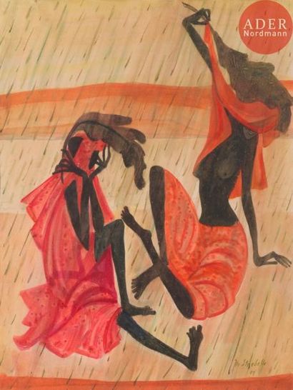 null Jean-Marie STREBELLE [belge] (1916-1989)
Figures indigènes II, 1954
Gouache.
Signée...