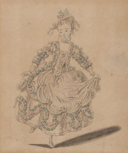 null Attribué à Louis-René BOCQUET(1717-1814)
Costume de danseuse, Le Printemps
Aquarelle,...