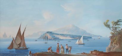 null ÉCOLE NAPOLITAINE du XIXe siècle
Vue d’une île dans le golfe Napolitain
Gouache.
(Petites...