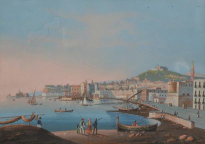 null ÉCOLE NAPOLITAINE du XIXe siècle
Vue du port de Naples
Gouache.
(Mouillures).
30.5...