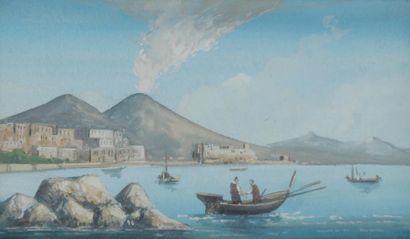 null ÉCOLE NAPOLITAINE
Deux vues de Capri et trois vues du Vésuve
Gouache.
34 x 49...