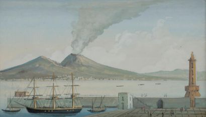 null ÉCOLE NAPOLITAINE
Deux vues de Capri et trois vues du Vésuve
Gouache.
34 x 49...