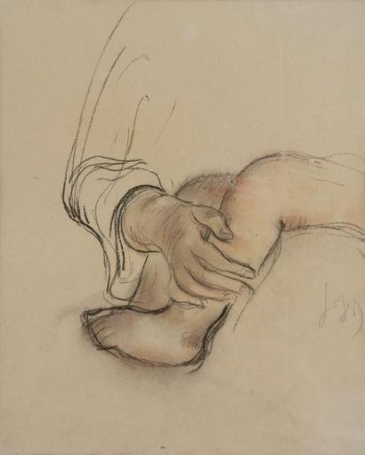 null Louis LEGRAND (1863-1951)
Étude de bras tenant une jambe d’enfant
Fusain et...