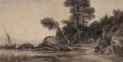 null Vincent COURDOUAN (1810-1893)
Bord de mer orientale, 1854
Fusain.
Signé et daté...