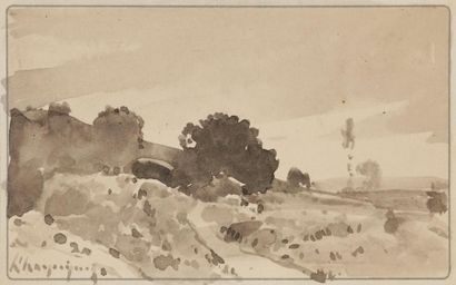 null Henri Joseph HARPIGNIES (1819-1916)
Paysage, 1902
Lavis d’encre.
Signé en bas...