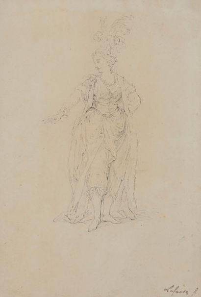 null Attribué à Jean-Charles DELAFOSSE
(1734-1789)
Projet de costume pour une orientale
Plume...