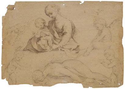null Suiveur de Francesco VANNI (1563-1610)
étude de vierge à l’enfant et autres...