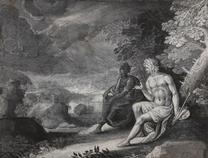null ÉCOLE ALLEMANDE du XVIIe siècle
Allégorie de la peinture de paysage
Gouache...