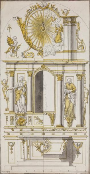 null ÉCOLE FRANÇAISE du XVIIIe siècle
Projet de décor d’autel
Plume, encre grise,...