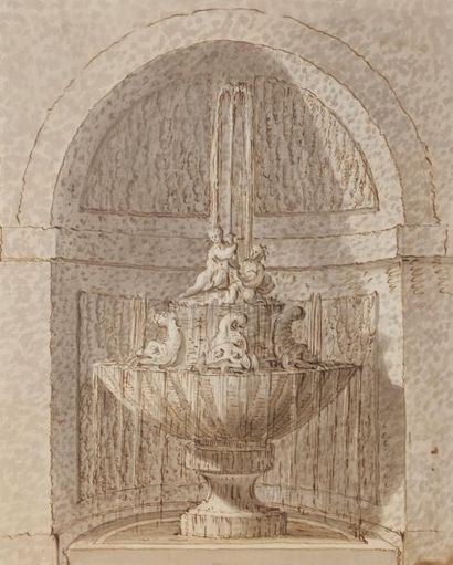 null ÉCOLE FRANÇAISE du XVIIIe siècle
Projet de fontaine aux dauphins
Plume, encre...