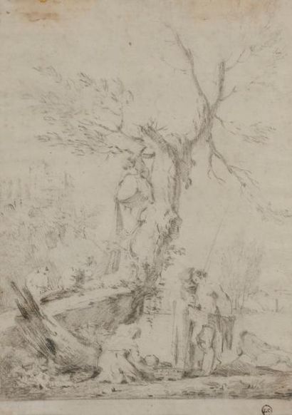 null école de Joseph VERNET (1714-1789)
Paysage animé à l’arbre
Crayon noir.
21 x...