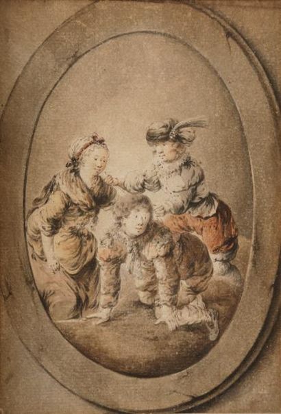 null Attribué à Jean-Pierre NORBLIN DE LA GOURDAINE (1745-1830)
Trois personnages...