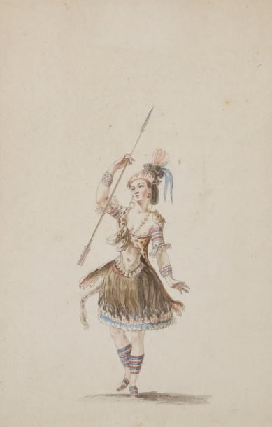 null Attribué à Louis-René BOCQUET (1707-1814)
Indienne pour l’opéra d’Alexandre
Aquarelle,...