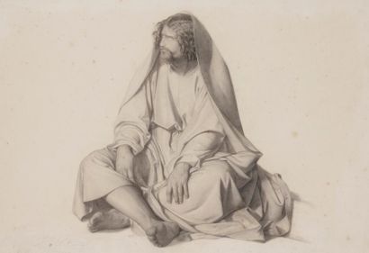 null Jean JALABERT (1815-1900), élève d’Ingres
Marchand accroupi, 1845
Crayon noir...