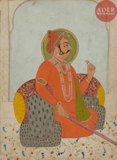 null Portrait de Raja, Inde, Rajasthan, Jodhpur, XIXe siècle
Gouache collée sur carton....
