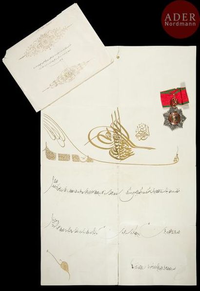 null Décoration et Firman ottoman du Sultan Abdul Hamid II (r. 1876-1909), ordre...