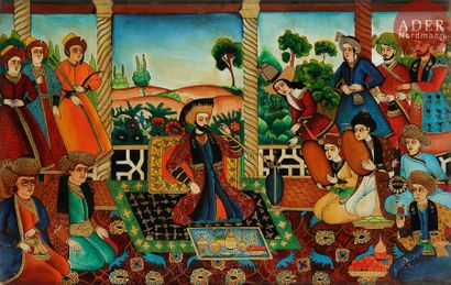 null Le roi Shah Soleyman et sa cour, première moitié du XXe siècle
Peinture rectangulaire...