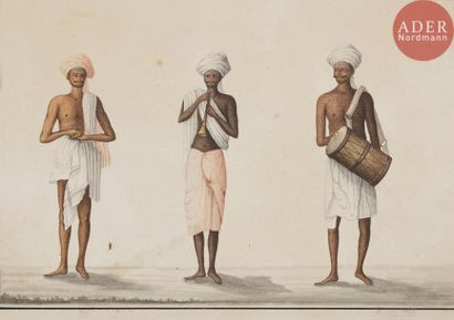 null Quatre aquarelles, Inde du nord, Période Raj, XIXe siècle
Aquarelles polychromes...