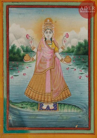 null La déesse Gangâ, Inde du Nord, fin XIXe siècle
Miniature sur page cartonnée...