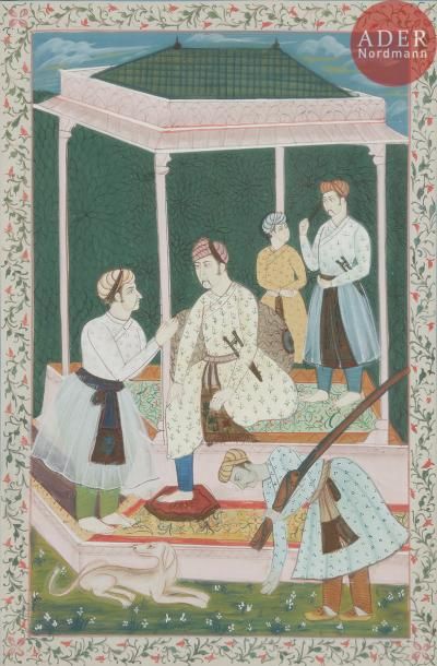 null Scène de cour sous un dais, Inde style moghole
L’empereur Akbar accompagné de...