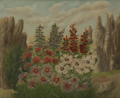 null André BAUCHANT (1873-1958)
Fleurs dans un paysage rocheux, 1952
Huile sur toile.
Signée...