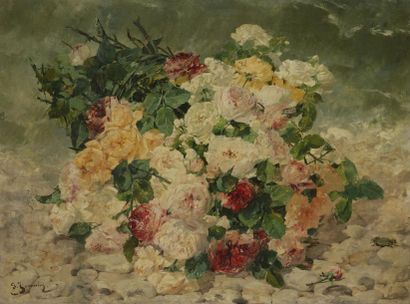 null Georges JEANNIN (1841-1925)
Bouquet de fleurs au bord de mer
Huile sur toile.
Signée...