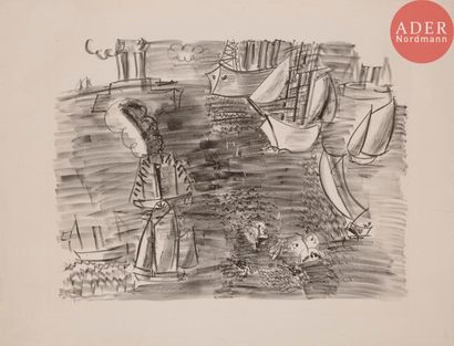 Raoul Dufy Raoul DUFY
 Marine aux papillons. Vers 1921. Lithographie. 380 x 510....