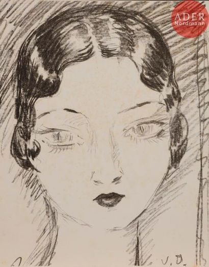 Kees Van Dongen Kees van DONGEN
 Tête de femme de face, cheveux courts. 1929. Lithographie.... Gazette Drouot