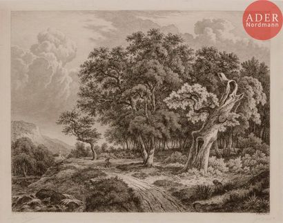 Eugène BLÉRY Eugène BLÉRY
 Lisière de forêt au vieux chêne. 1875. Eau-forte. 375 x 480....