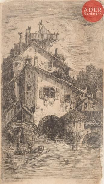 Rodolphe BRESDIN Rodolphe BRESDIN
 Moulin à eau. 1866. Eau-forte. 165 x 90. Van Gelder...