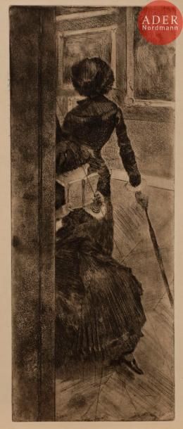 Edgar Degas Edgar DEGAS
 Au Louvre : la peinture (Mary Cassatt). 1879-1880. Eau-forte,...