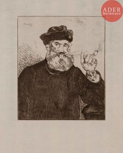 Edouard MANET Édouard MANET
 Le Fumeur (2e pl.). 1866. Eau-forte. 172 x 155. Guérin...