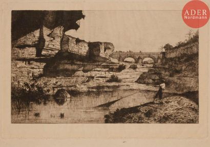 Adolphe APPIAN Adolphe APPIAN
 Pont de Hauteville (grande planche). 1870. Eau-forte....