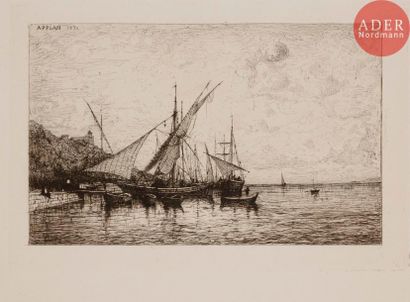 Adolphe APPIAN Adolphe APPIAN
 Le Port de Monaco. 1874. Eau-forte. 158 x 237. Curtis...