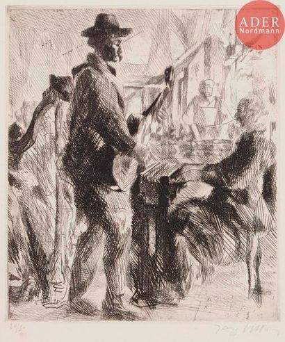 JACQUES VILLON Jacques VILLON
 Musiciens chez le bistrot. 1912. Eau-forte. 266 x 232....