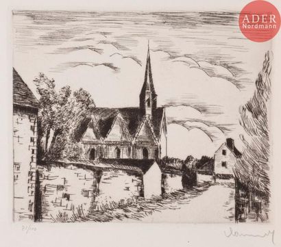 MAURICE DE VLAMINCK Maurice de VLAMINCK
 L’Église de Beauche. 1926. Pointe sèche....