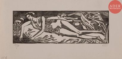 Aristide MAILLOL Aristide MAILLOL 
 Femme étendue sur une draperie. Vers 1895. Gravure...