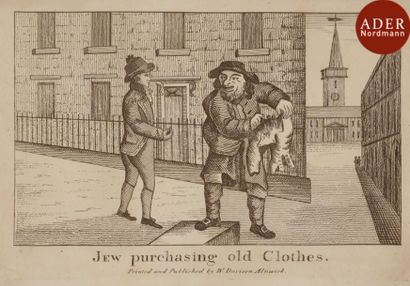 null [ANTISÉMITISME]
Jews purchasing old clothes.
Gravure publiée par W.Davison Alnwick,...