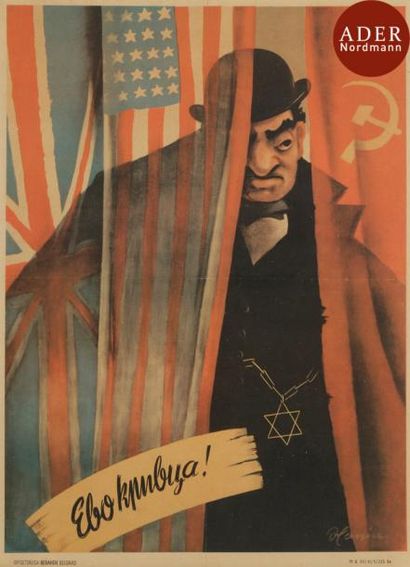 null [ANTISÉMITISME - AFFICHES]
2 Affiches antisémites.
Belgrade, circa 1941.
- Annonce...