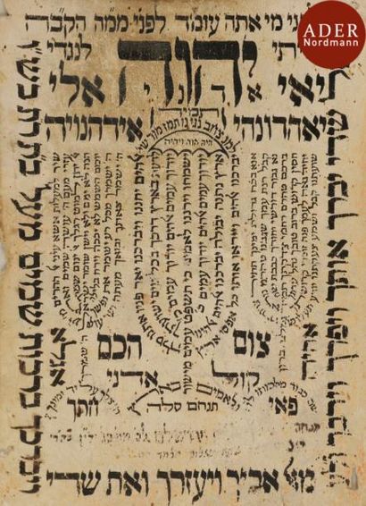 null [MANUSCRITS HÉBRAÏQUES]
Deux Shiviti manuscrits sur parchemin, très élégante...