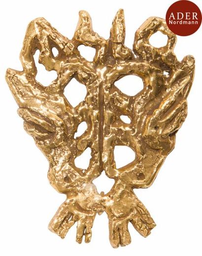 null [BIJOUX] - Jacques LIPCHITZ (1891-1973)
Broche «Chalom»
Bronze doré. Signée...