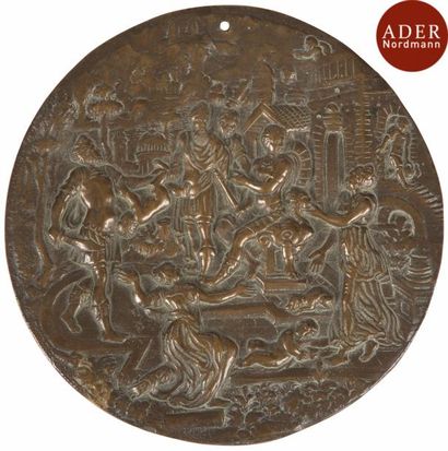 null [MÉDAILLE] JUGEMENT DE SALOMON
Médaille ronde en bronze représentant Salomon...