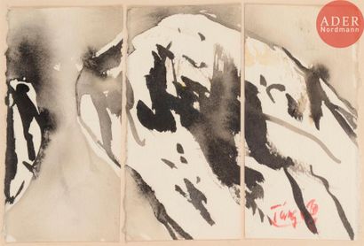 null T’ang Haywen [chinois] (1927-1991)
Composition - Triptyque, vers 1983
Encre...