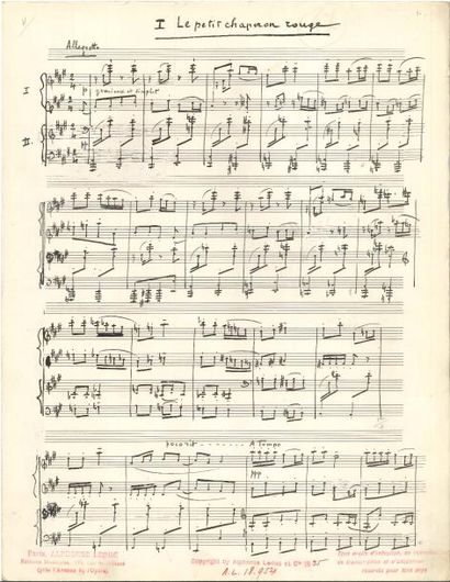 null Claude DELVINCOURT (1888-1954). Manuscrit musical autographe signé, Images pour...