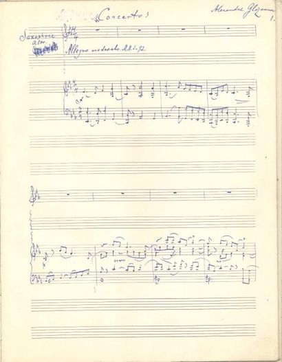 null Alexandre GLAZOUNOV (1865-1936). Manuscrit musical autographe signé, Concerto...