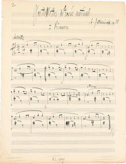 null Alexandre GRETCHANINOFF (1864-1956). Manuscrit musical autographe signé, Gouttelettes...