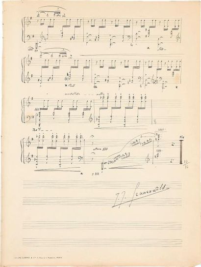 null Jean-Jacques GRUNENWALD (1911-1982). Manuscrit musical autographe signé, Thème...