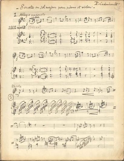 null Paul LADMIRAULT (1877-1944). Manuscrit musical autographe signé, Sonate en sol...