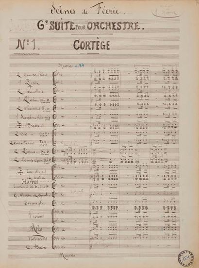 null Jules MASSENET. Manuscrit musical, Scènes de Féerie. 6e Suite pour orchestre,...
